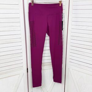Vina 90‎ Degrees Perforated Laser Cut Ankle Leggings Mid Rise Magenta Pink Small